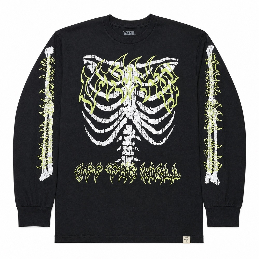 Vans Off The Wall Skeleton Ribs Graphic Long Sleeve T-Shirt Black Mens Med NWT